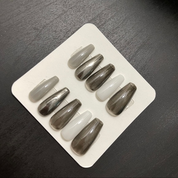 Other - Reusable handmade silver white black gray mix match press on nail fake nail